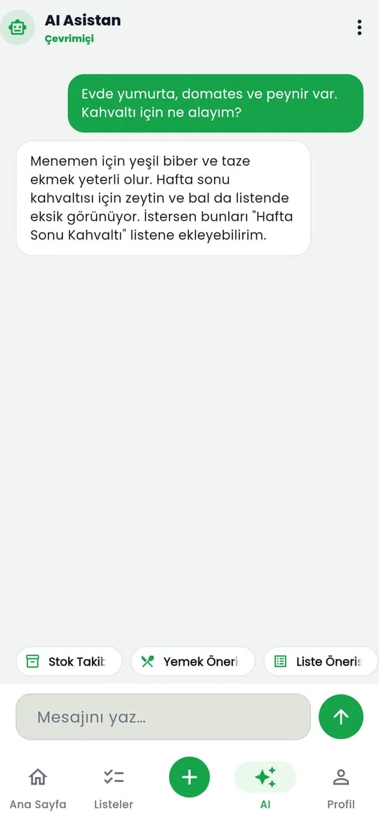 AI asistan sohbeti